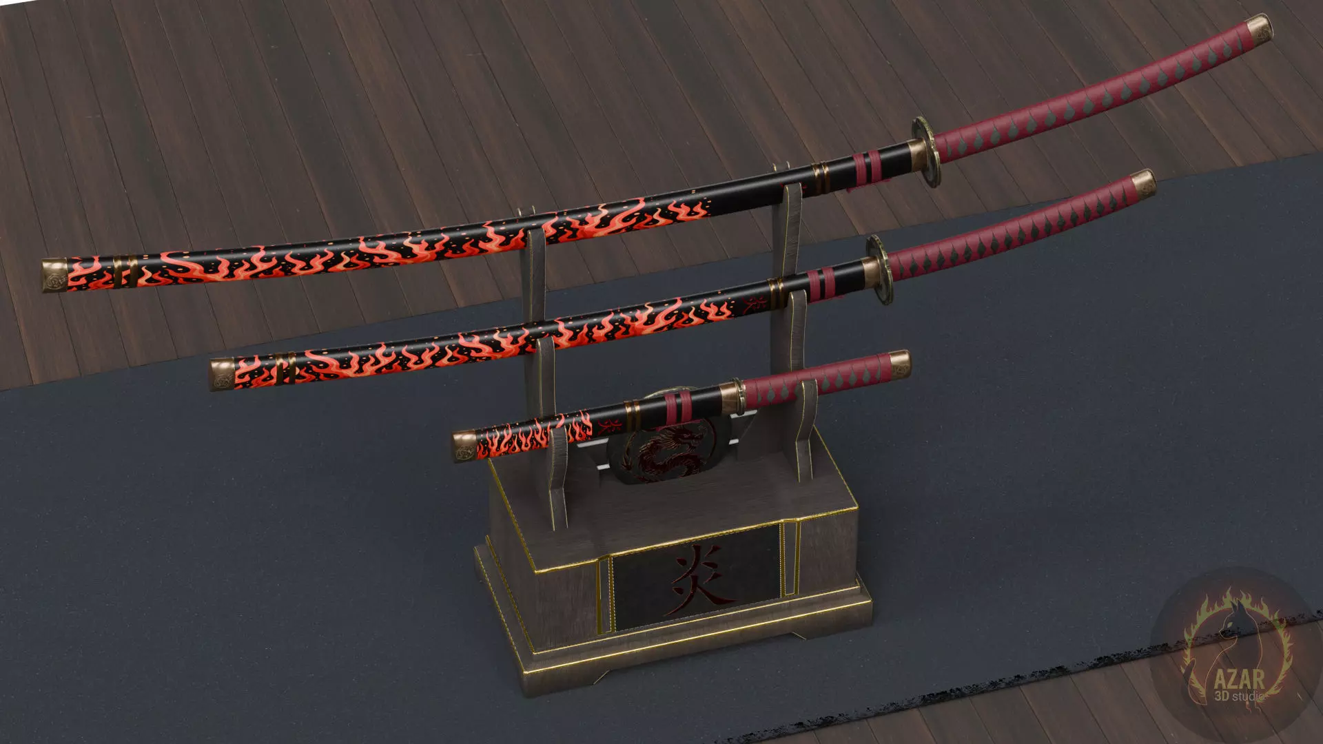 Katana Set  Realistic Japanese Katana 3D Weapon Pack Low-poly 3D model_5
