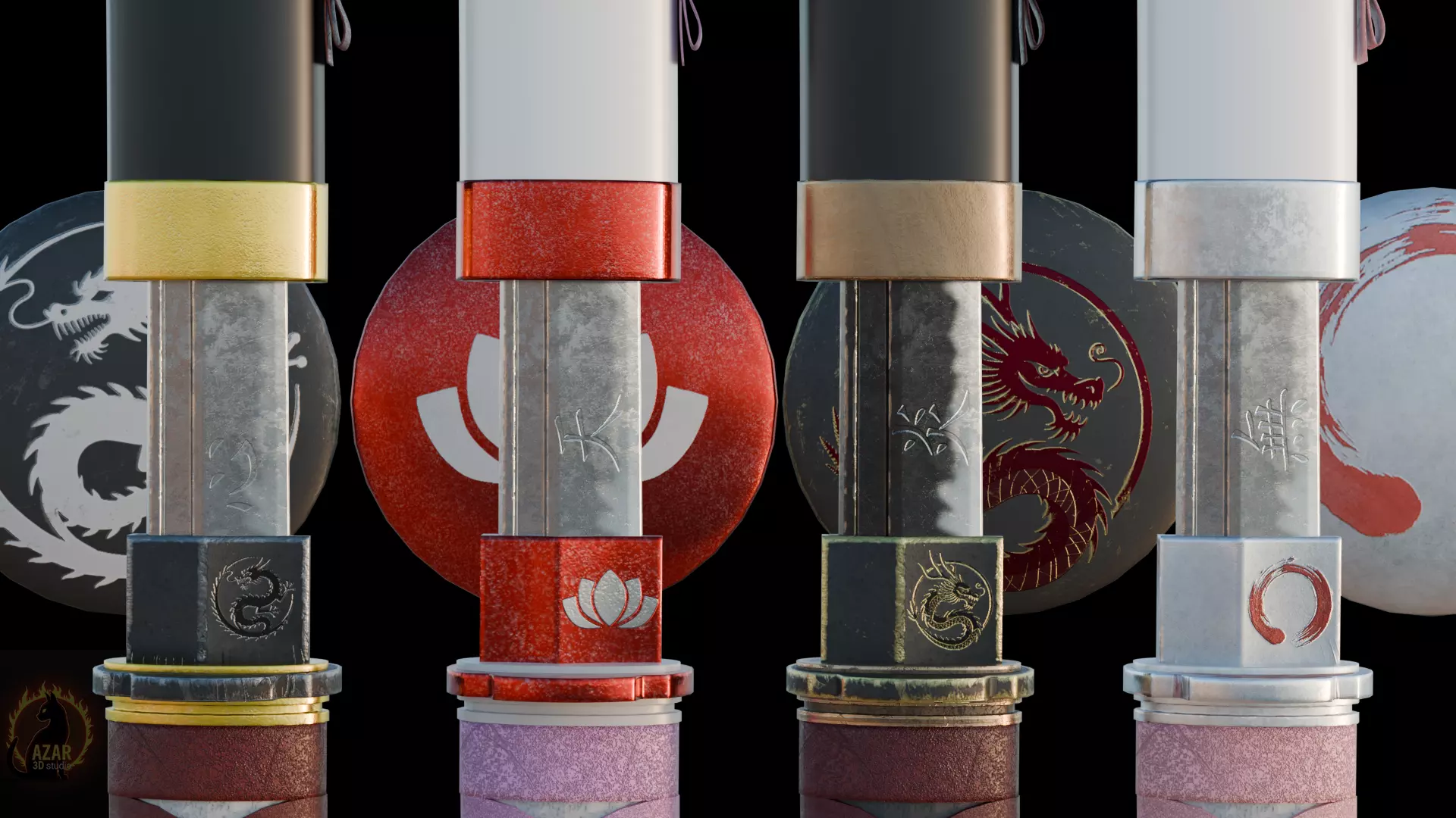 Katana Set  Realistic Japanese Katana 3D Weapon Pack Low-poly 3D model_8