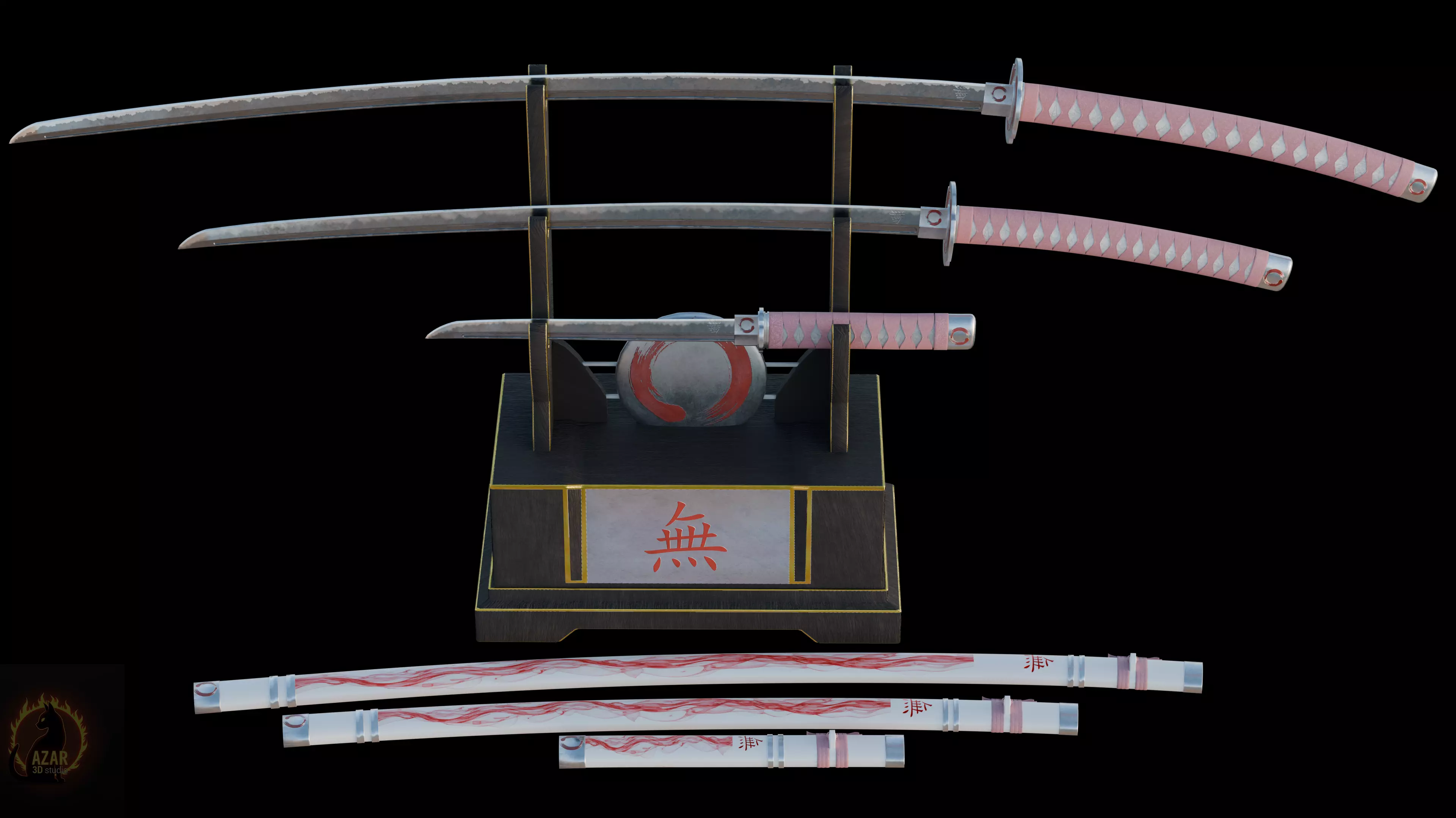 Katana Set  Realistic Japanese Katana 3D Weapon Pack Low-poly 3D model_16