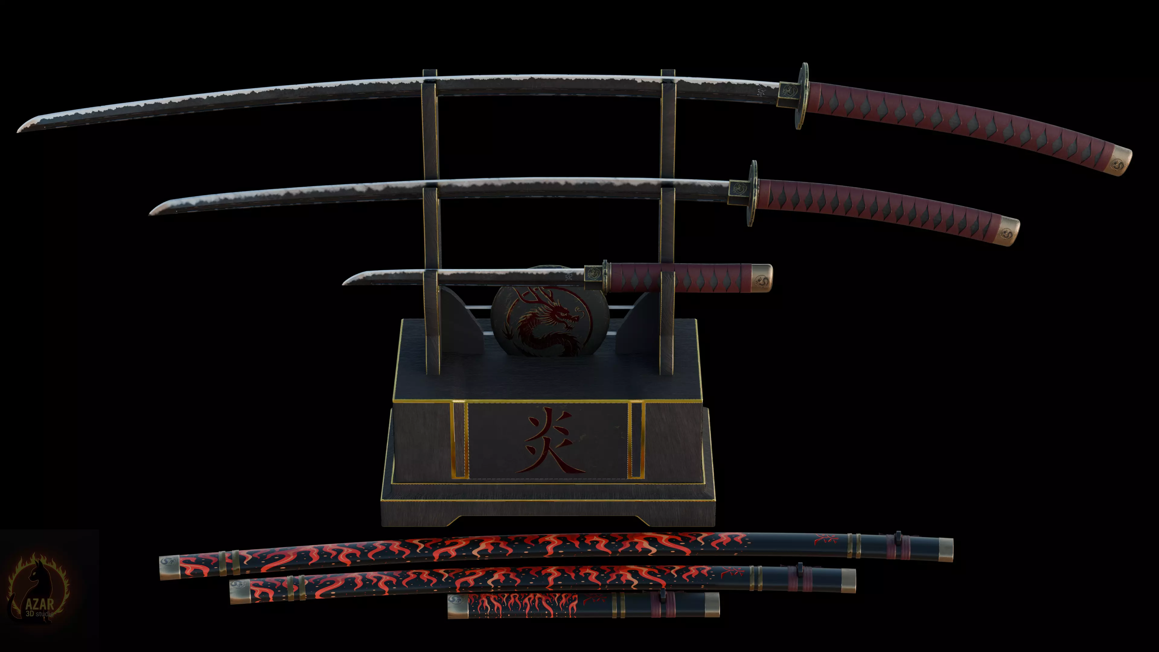 Katana Set  Realistic Japanese Katana 3D Weapon Pack Low-poly 3D model_20