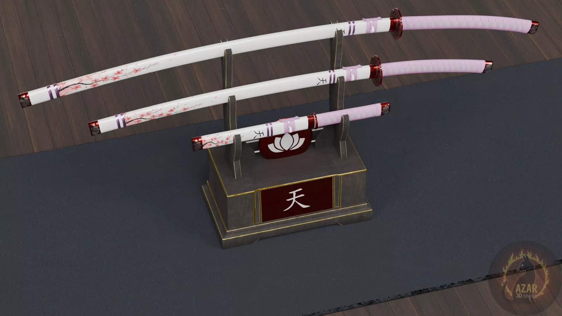 Katana Set  Realistic Japanese Katana 3D Weapon Pack Low-poly 3D model_4