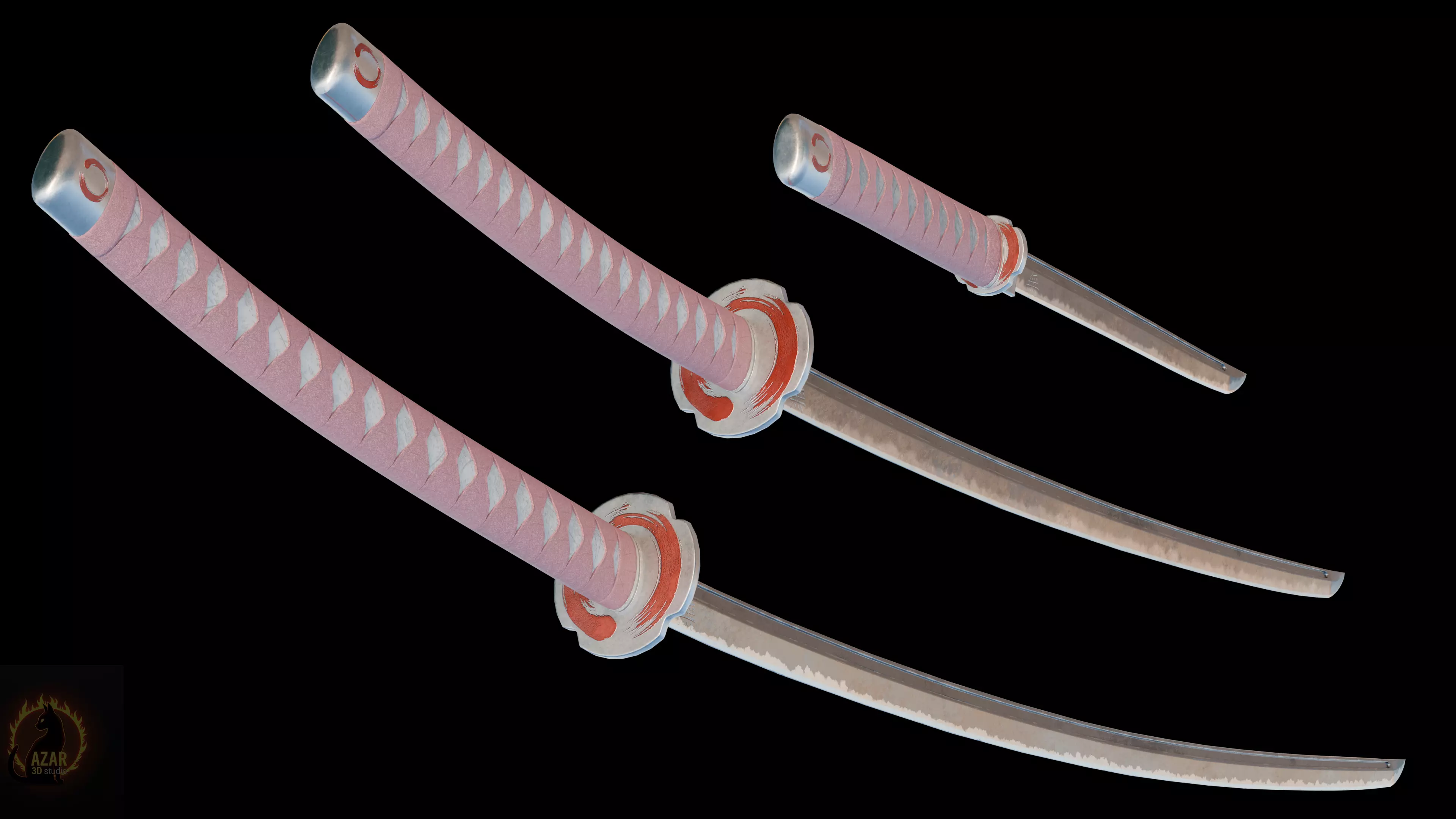 Katana Set  Realistic Japanese Katana 3D Weapon Pack Low-poly 3D model_25