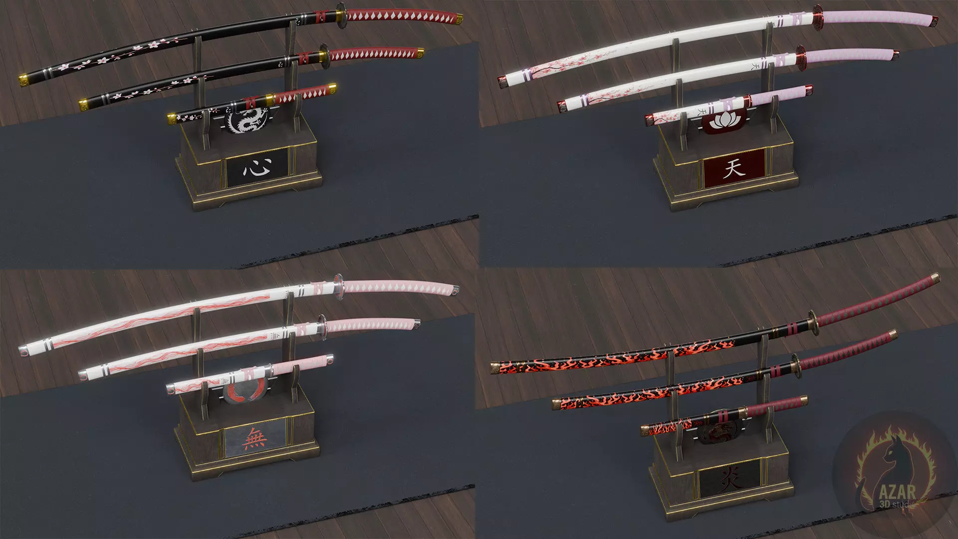 Katana Set  Realistic Japanese Katana 3D Weapon Pack Low-poly 3D model_0