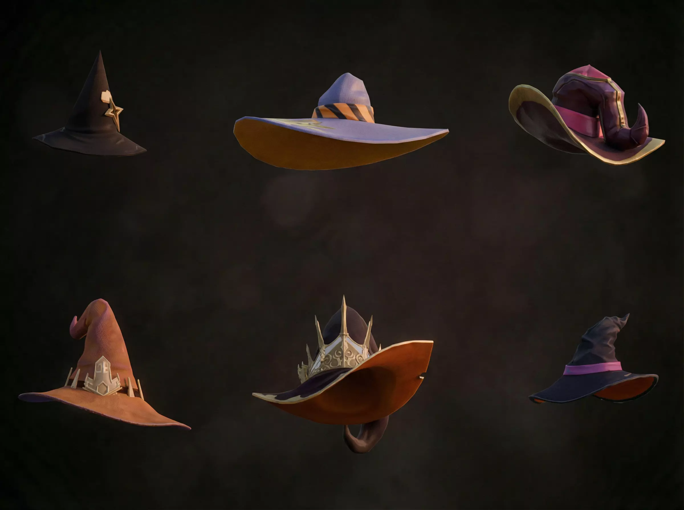 6 witch hat for women anime Stylized Low poly 3D model Low-poly 3D model