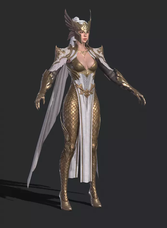 female warrior Low-poly 3D model_9