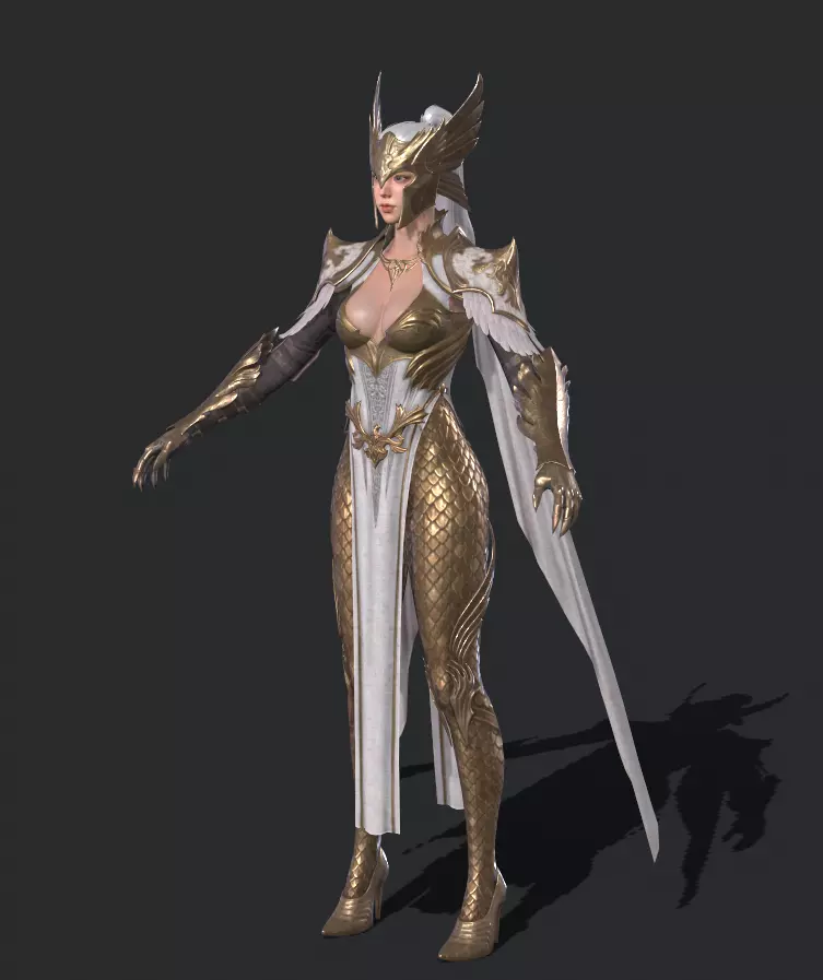 female warrior Low-poly 3D model_3