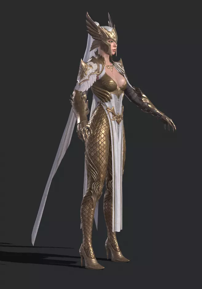 female warrior Low-poly 3D model_8