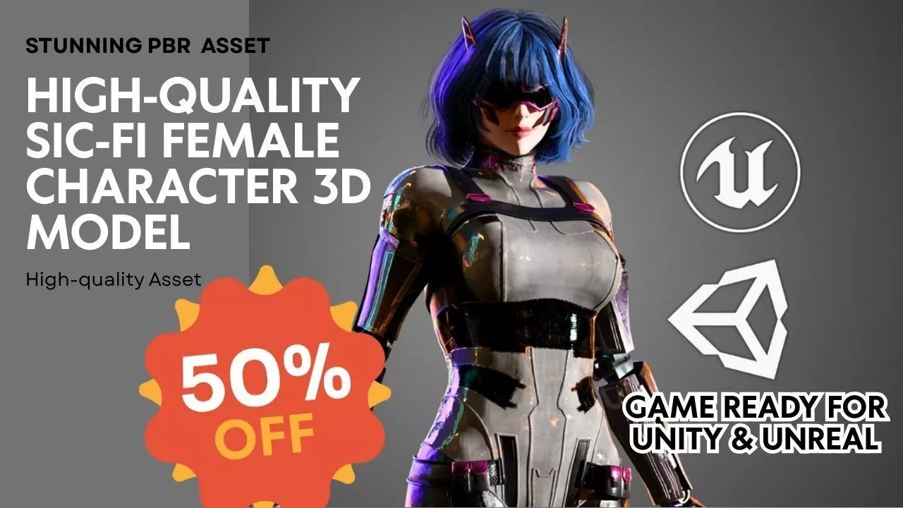 Sci-Fi Female Cyborg Character 3D Model PBR Textured Game Ready  3D model_0
