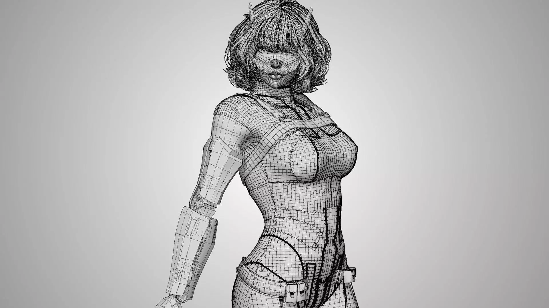 Sci-Fi Female Cyborg Character 3D Model PBR Textured Game Ready  3D model_6