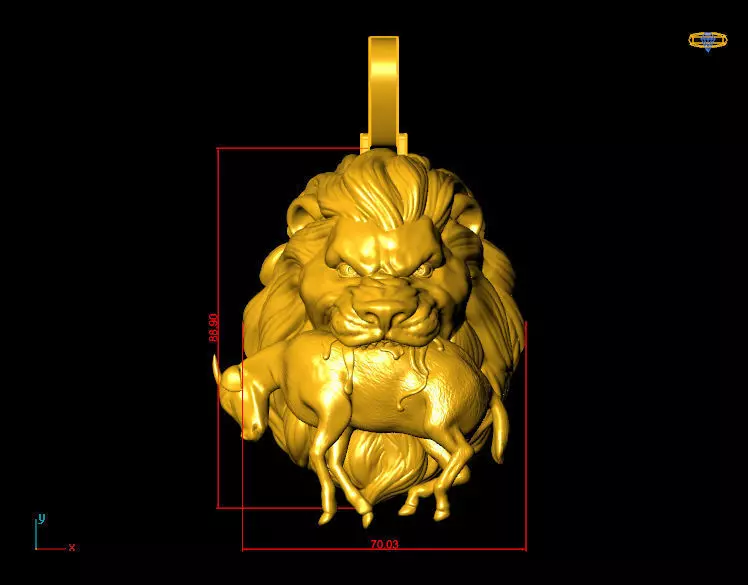 Lion Head with prey Pendant  3D print model_2