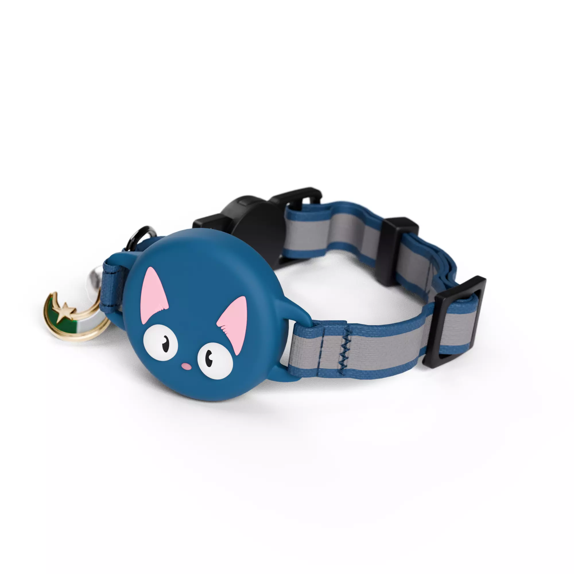 Cat Collar with Cute Face Design - Dark Blue 3D model_0