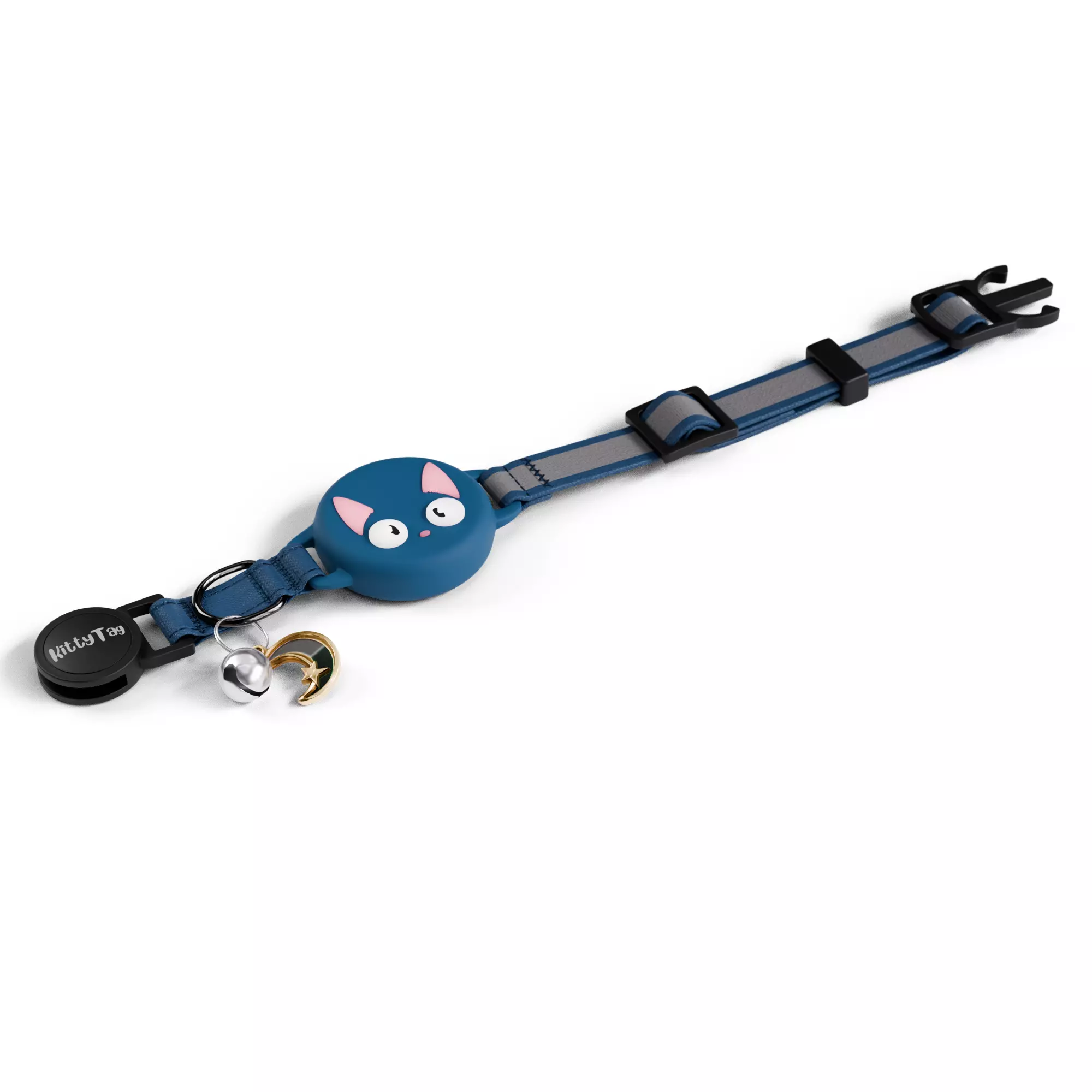 Cat Collar with Cute Face Design - Dark Blue 3D model_4