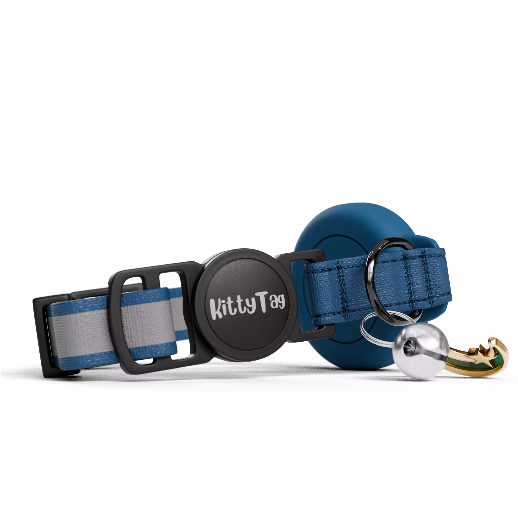 Cat Collar with Cute Face Design - Dark Blue 3D model_2