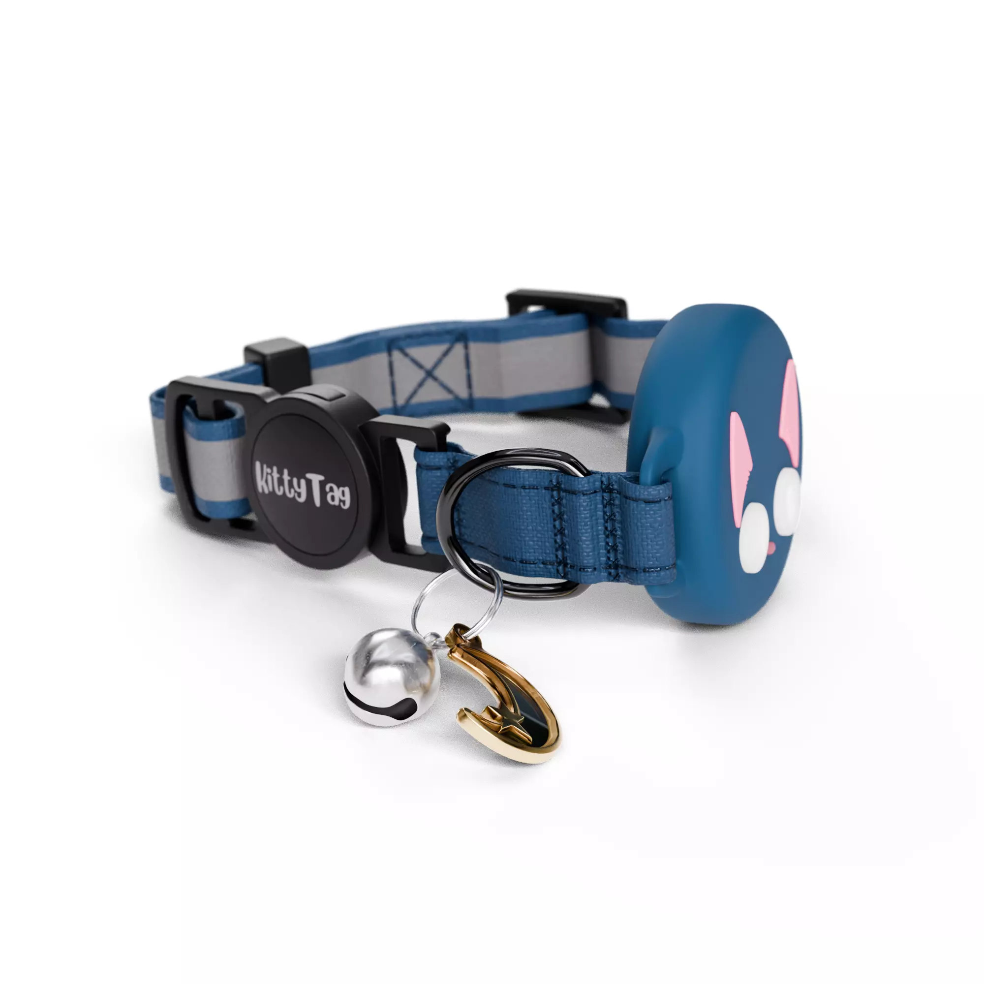 Cat Collar with Cute Face Design - Dark Blue 3D model_1