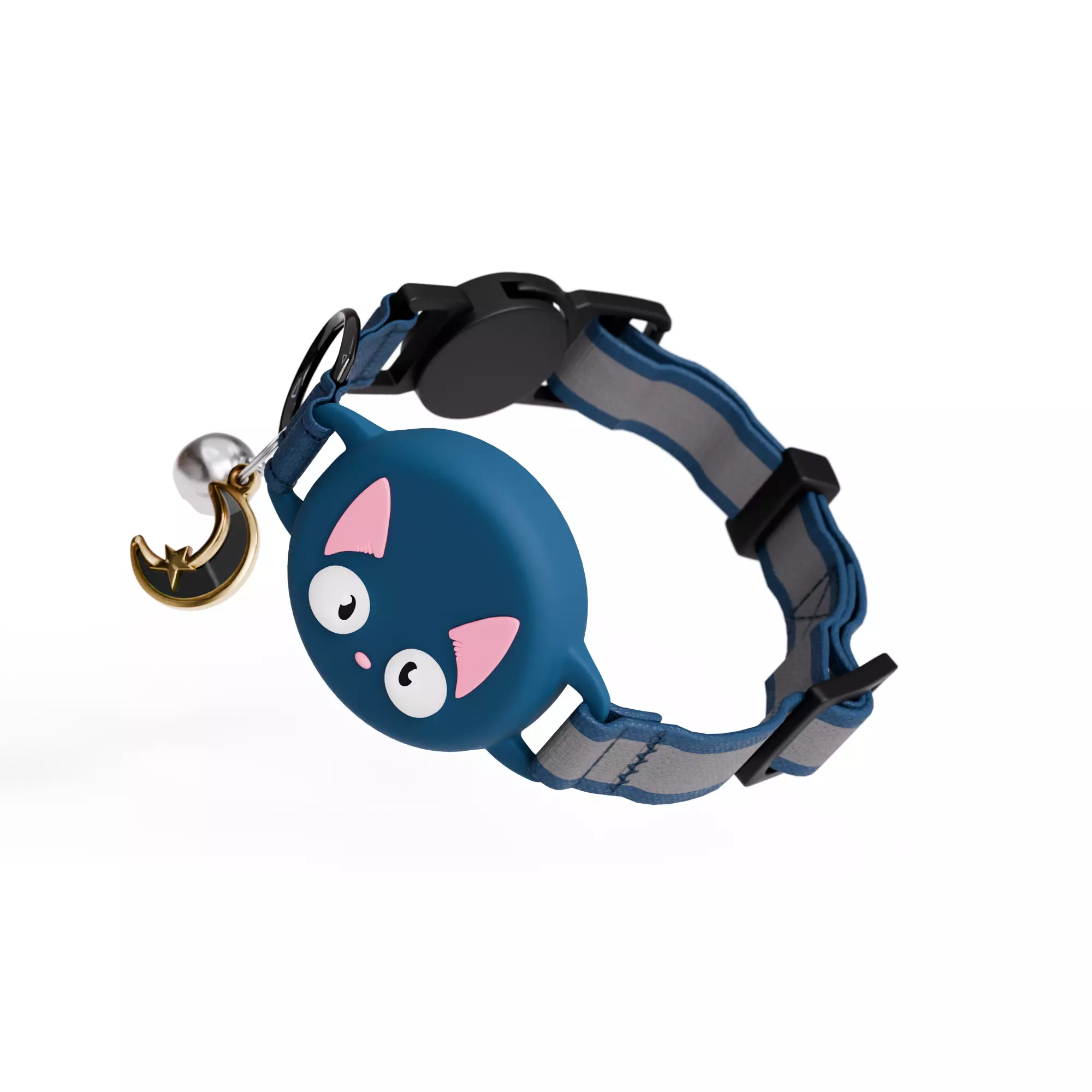 Cat Collar with Cute Face Design - Dark Blue 3D model_5