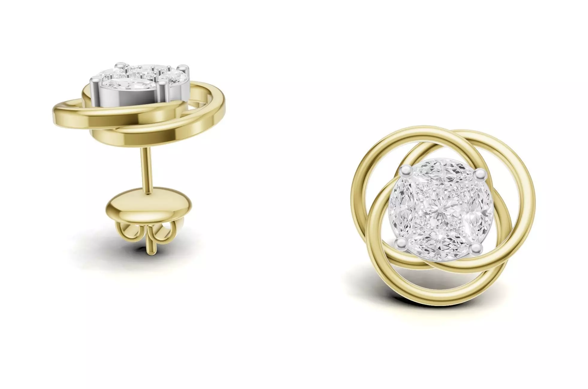 Round Pointer Unique Cluster Diamond Stud For Women 3D print model