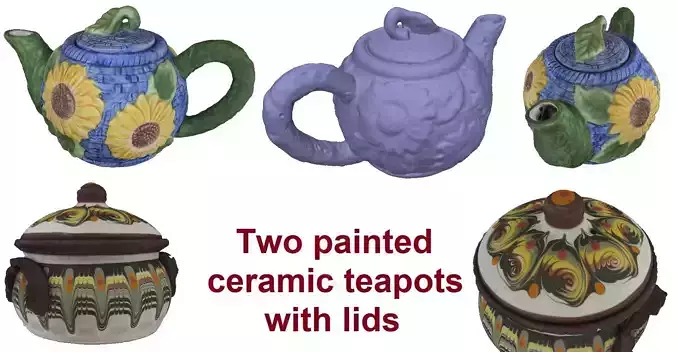 Set of two painted ceramic teapots with lids