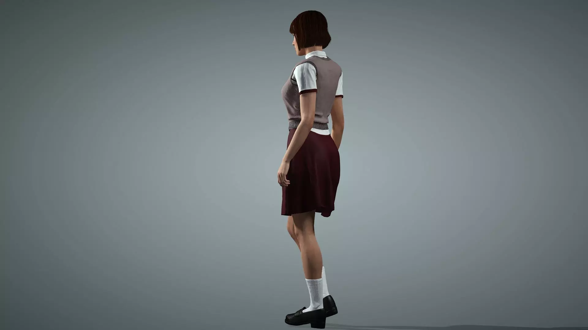 Female Collage Student In Uniform Low-poly 3D model_13