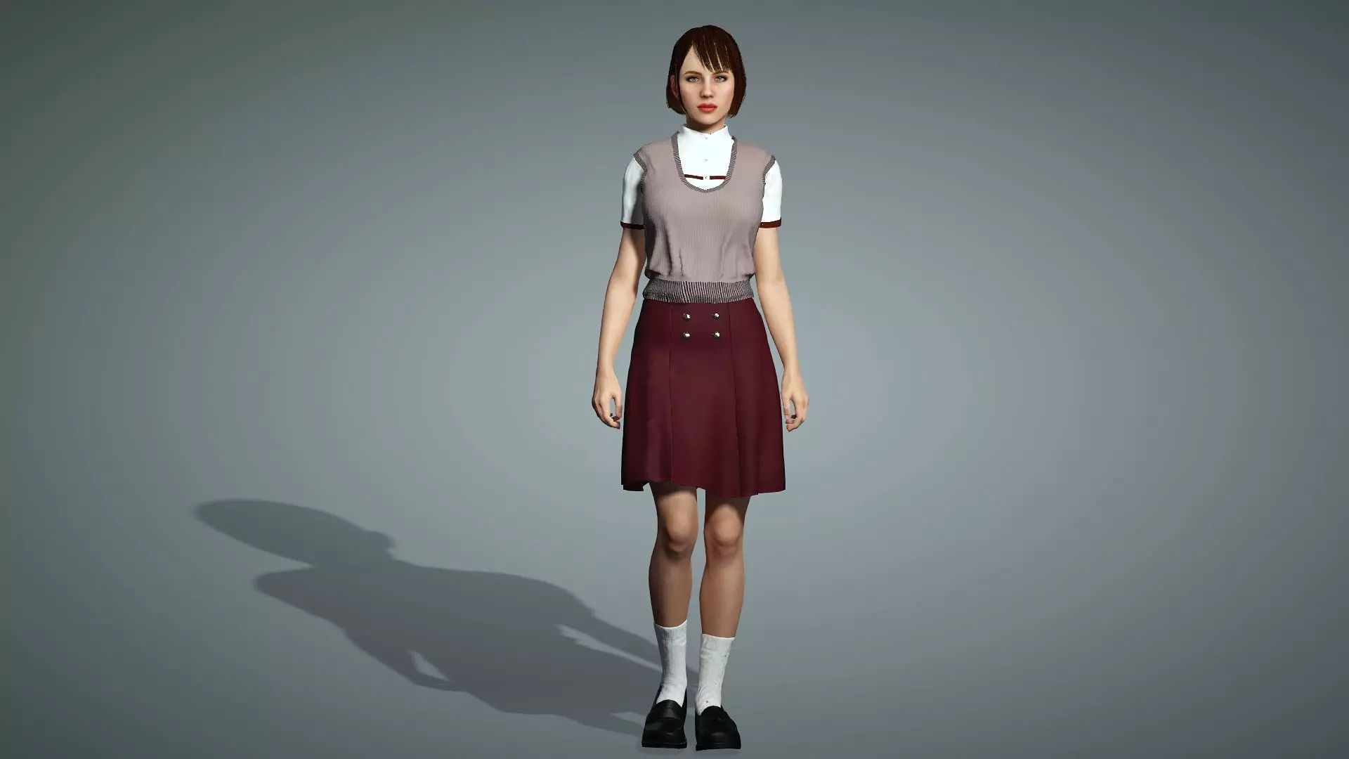 Female Collage Student In Uniform Low-poly 3D model_16