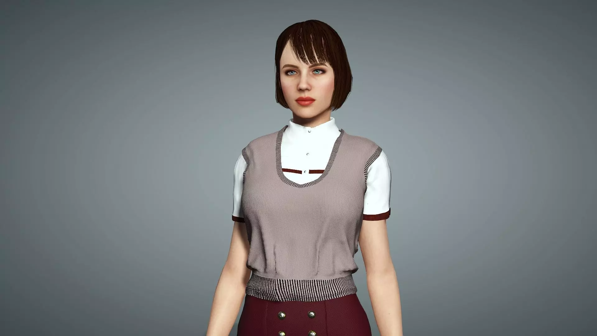 Female Collage Student In Uniform Low-poly 3D model_6