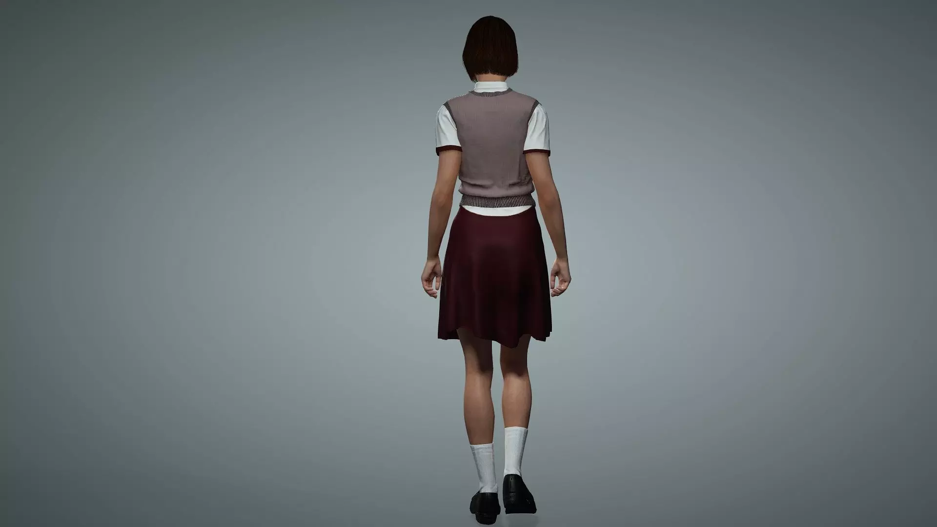 Female Collage Student In Uniform Low-poly 3D model_12