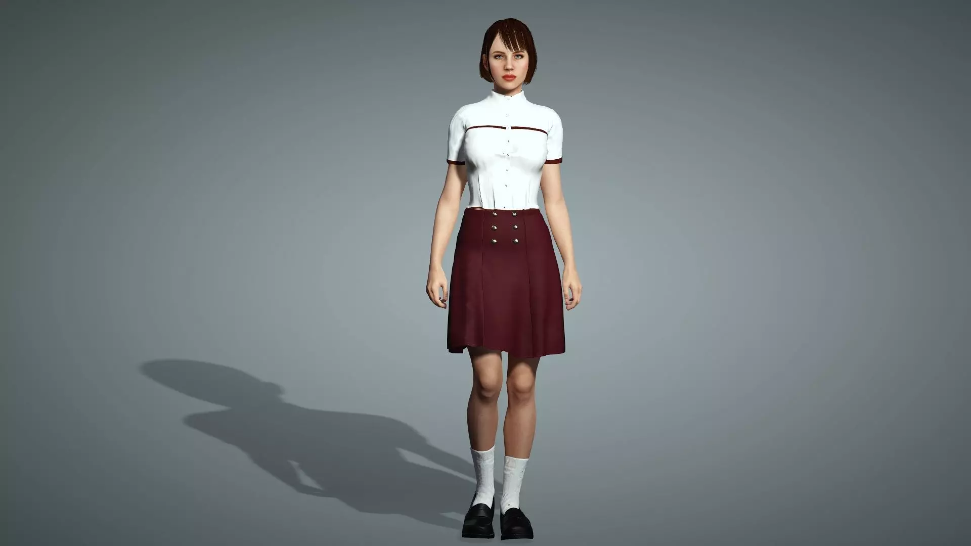 Female Collage Student In Uniform Low-poly 3D model_17