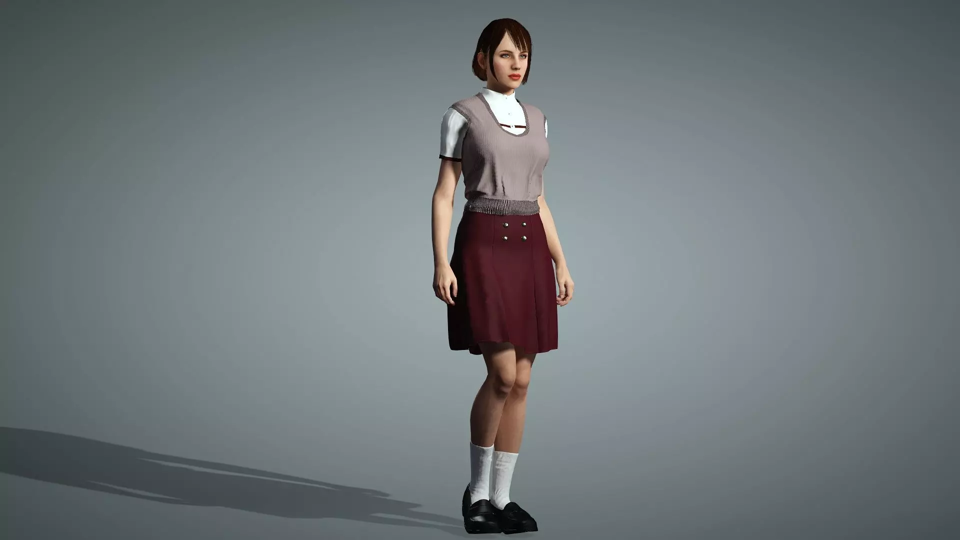 Female Collage Student In Uniform Low-poly 3D model_9