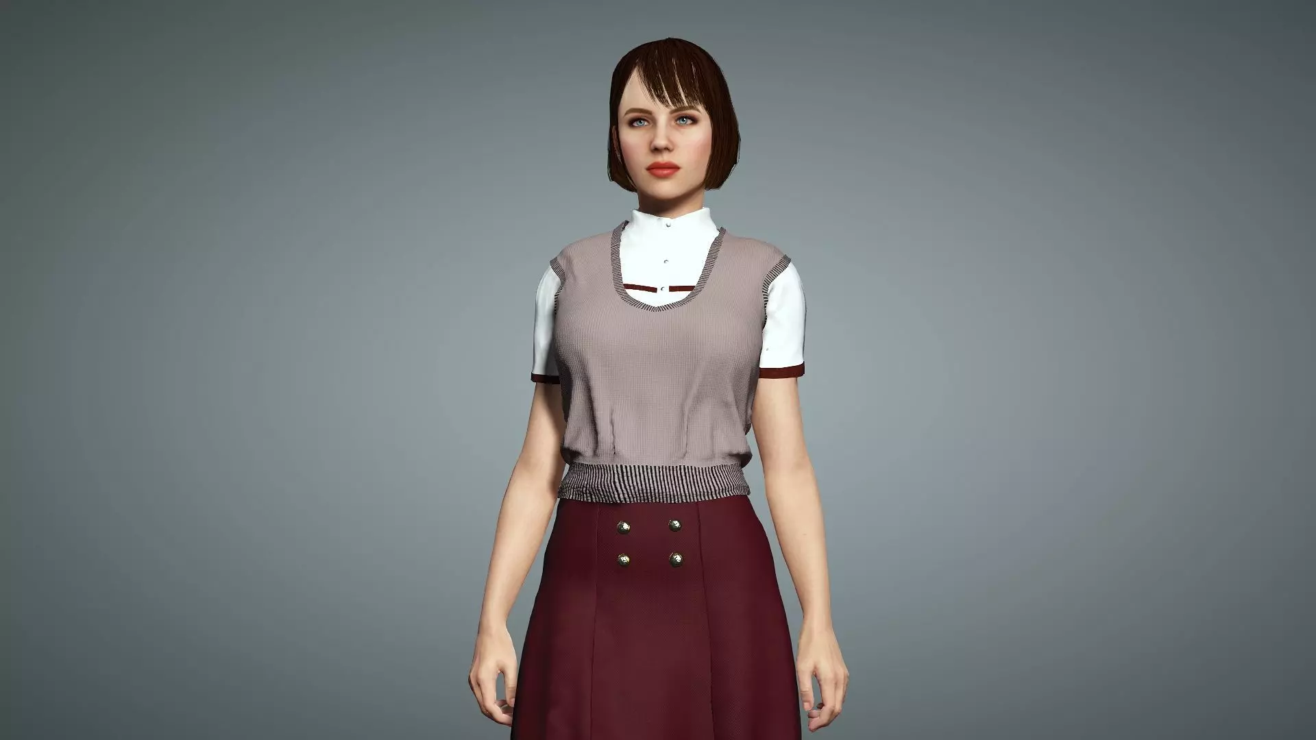 Female Collage Student In Uniform Low-poly 3D model_0