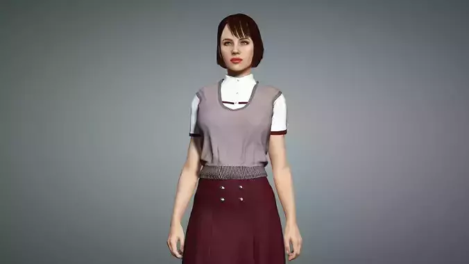 Female Collage Student In Uniform Low-poly 3D model