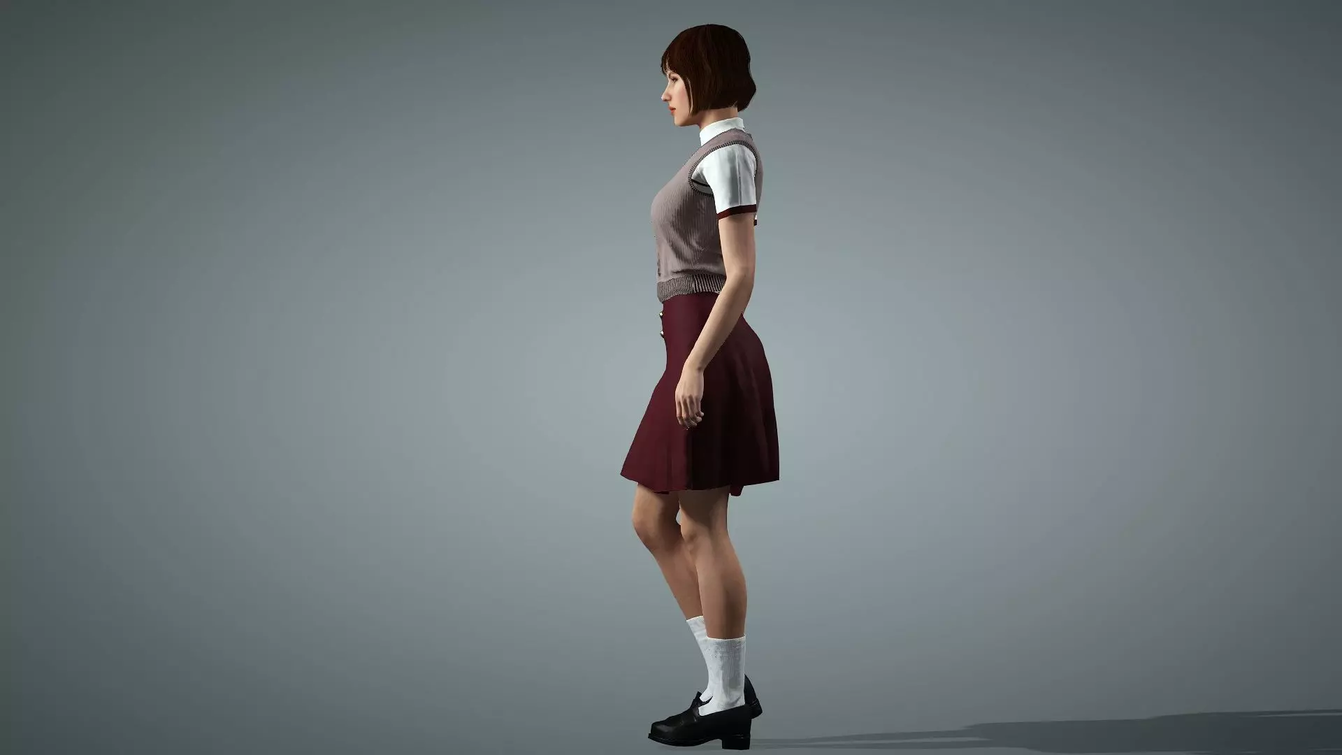 Female Collage Student In Uniform Low-poly 3D model_14