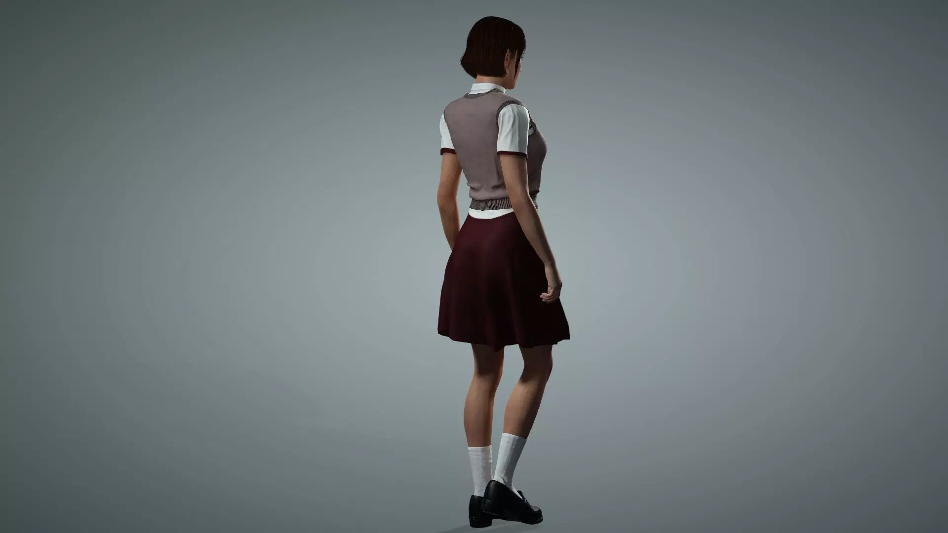Female Collage Student In Uniform Low-poly 3D model_11