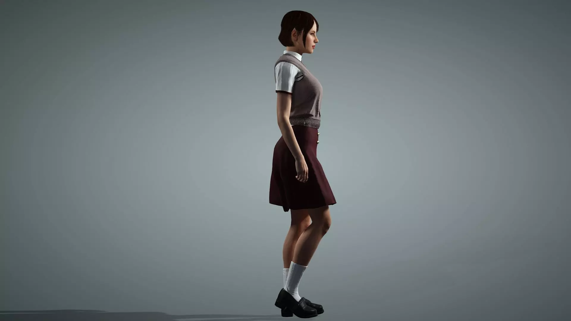 Female Collage Student In Uniform Low-poly 3D model_10