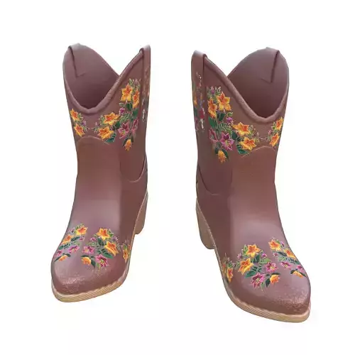 Brown Leather Cowgirl Boots Low-poly 3D model