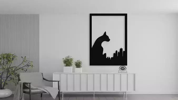 Giant Cat Over City Skyline Wall Art Decor