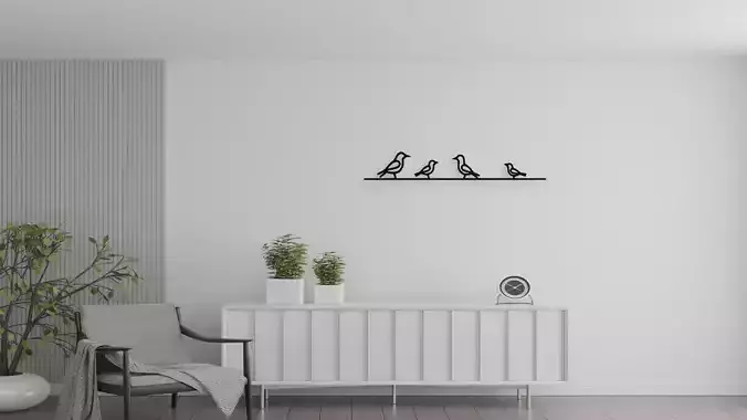 Four Birds On A Branch Wall Decor Art