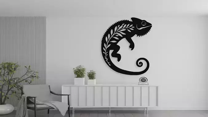 Chameleon Wall Art Floral Lizard Decor for CNC and 3D Print