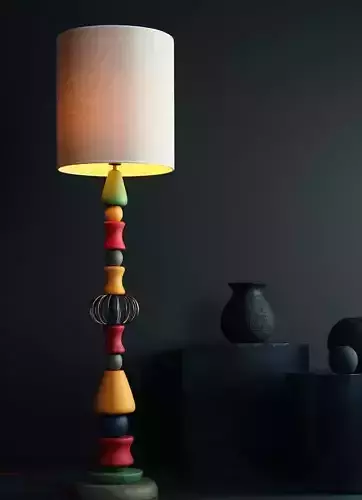 Modern Wooden Floor Lamp 3D Model 3ds Max CAD Textured Colored