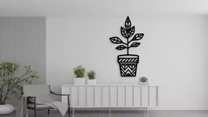 Potted Plant Wall Decor Geometric Line Art