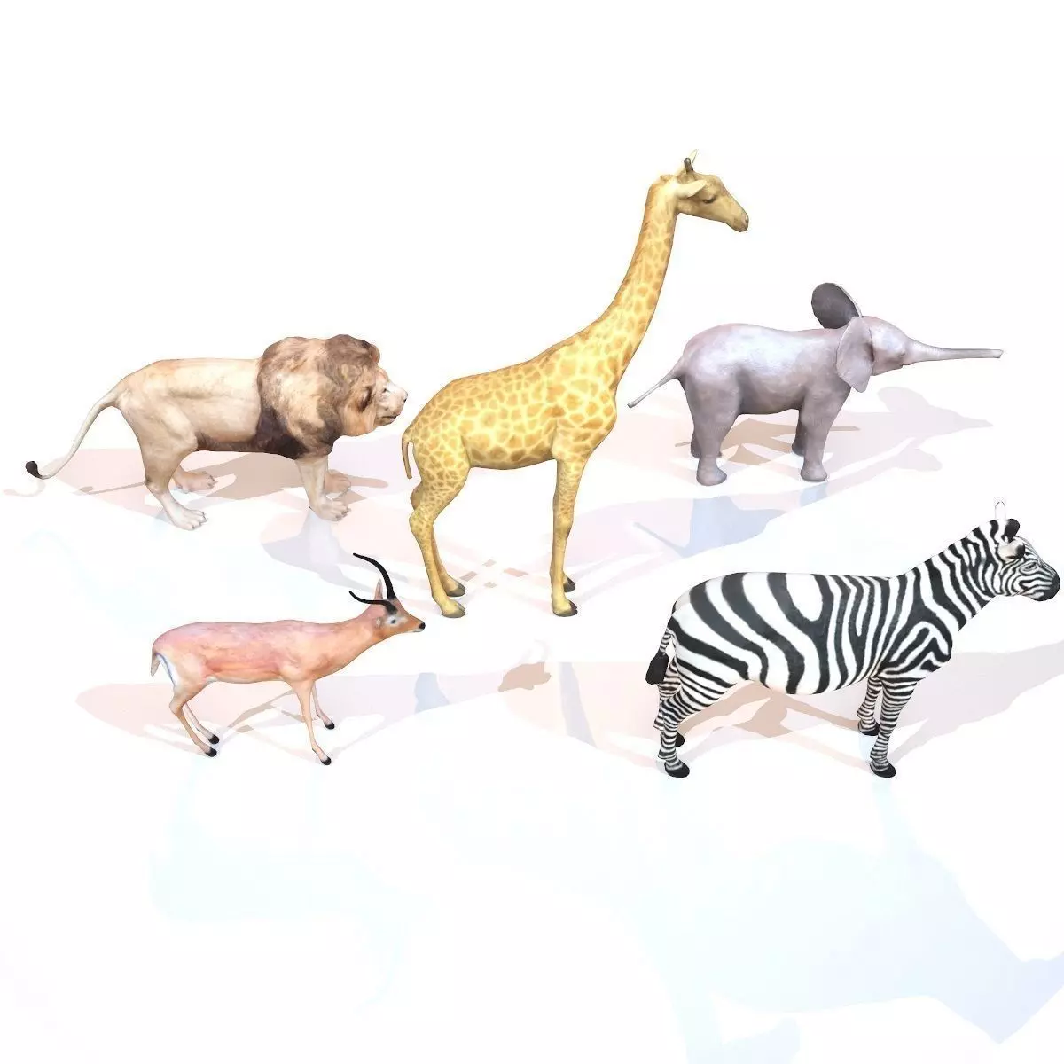 5 Rigged African Safari Animals Collection Low-poly 3D model_0