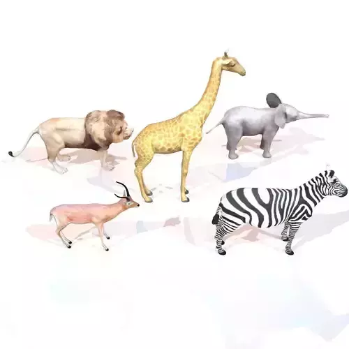 5 Rigged African Safari Animals Collection Low-poly 3D model