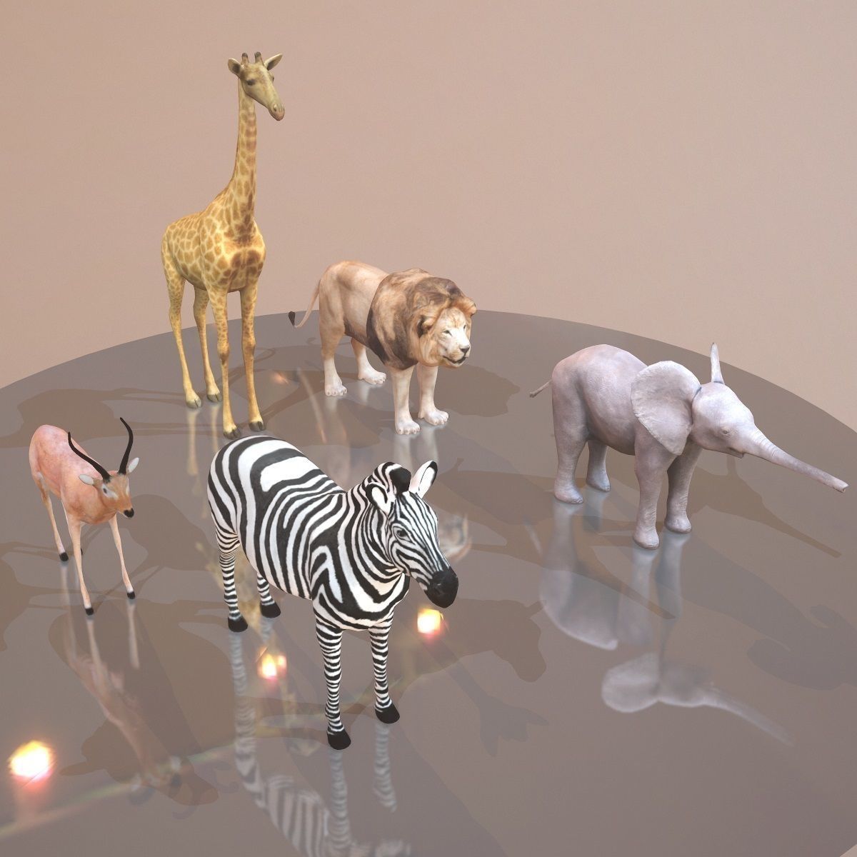 5 Rigged African Safari Animals Collection Low-poly 3D model_2