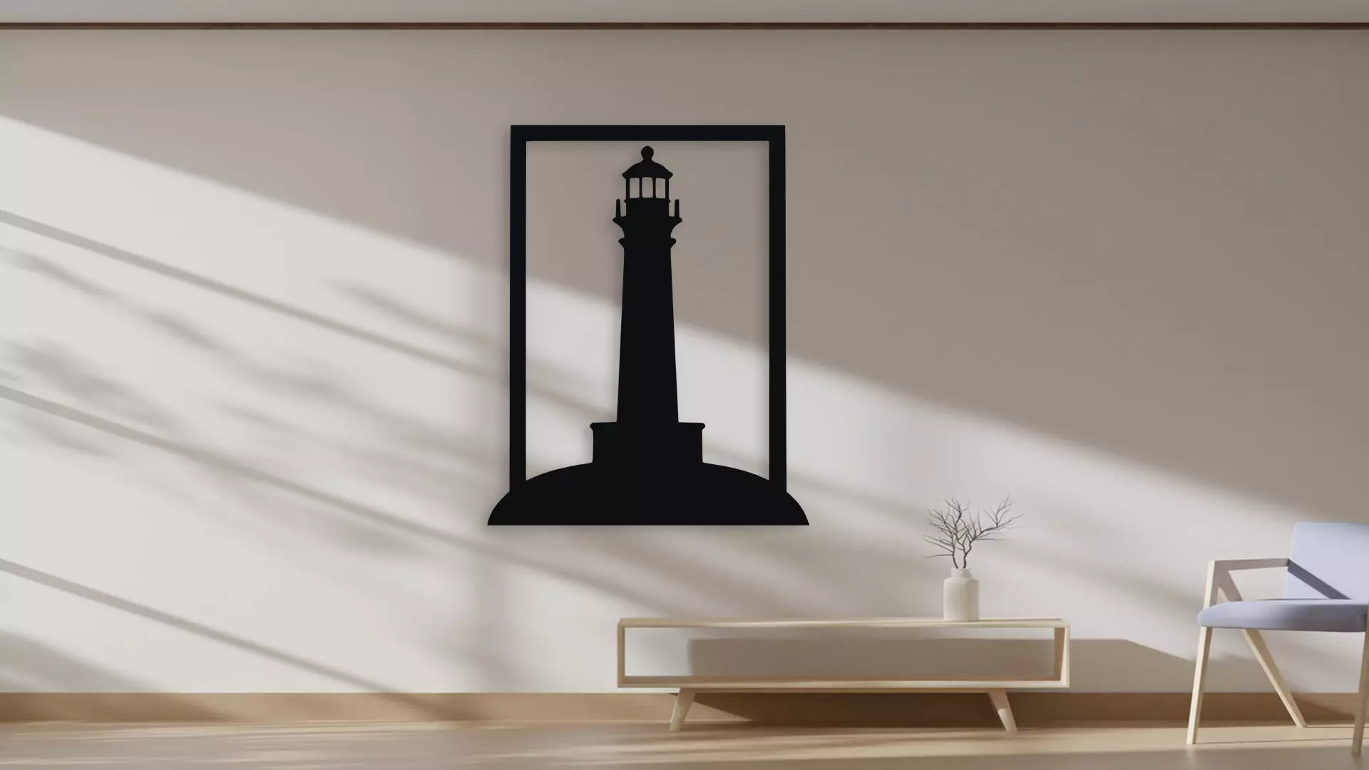 Lighthouse Silhouette Framed Wall Art Decor 3D model_4