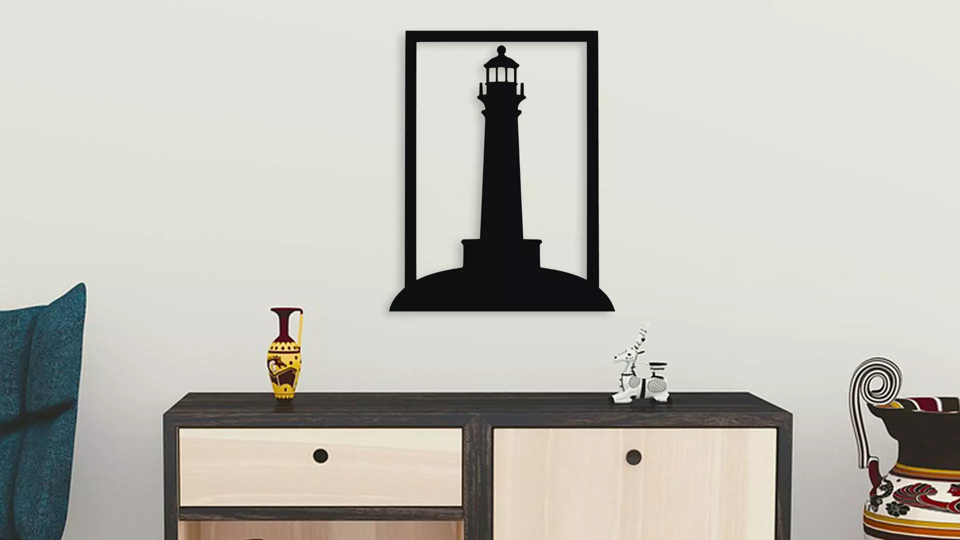 Lighthouse Silhouette Framed Wall Art Decor 3D model_3