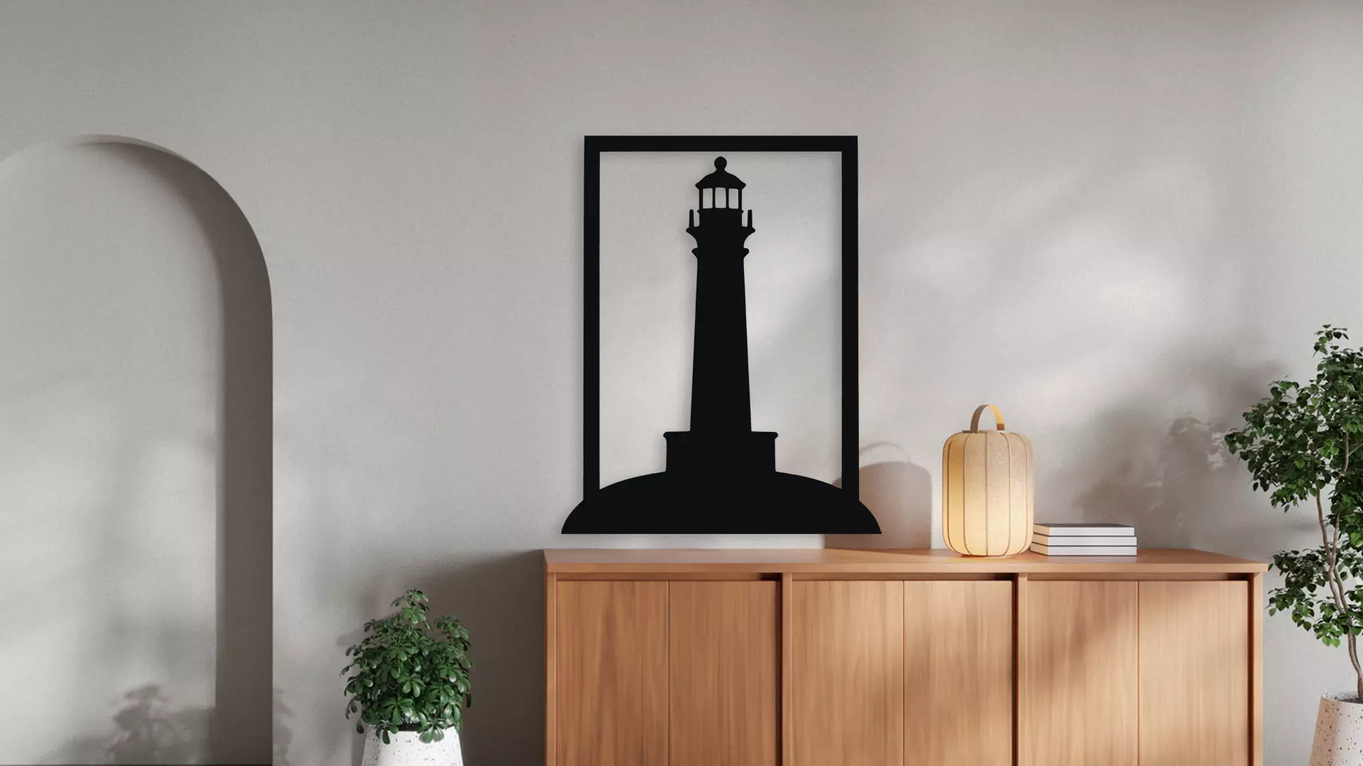 Lighthouse Silhouette Framed Wall Art Decor 3D model_2
