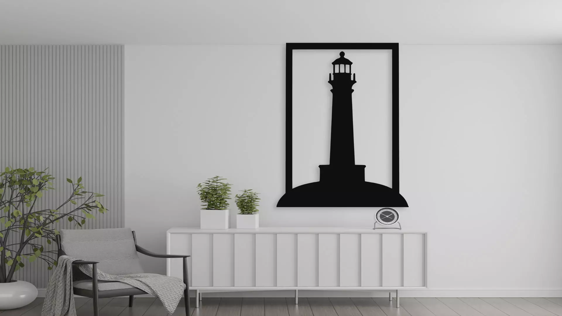Lighthouse Silhouette Framed Wall Art Decor 3D model_0