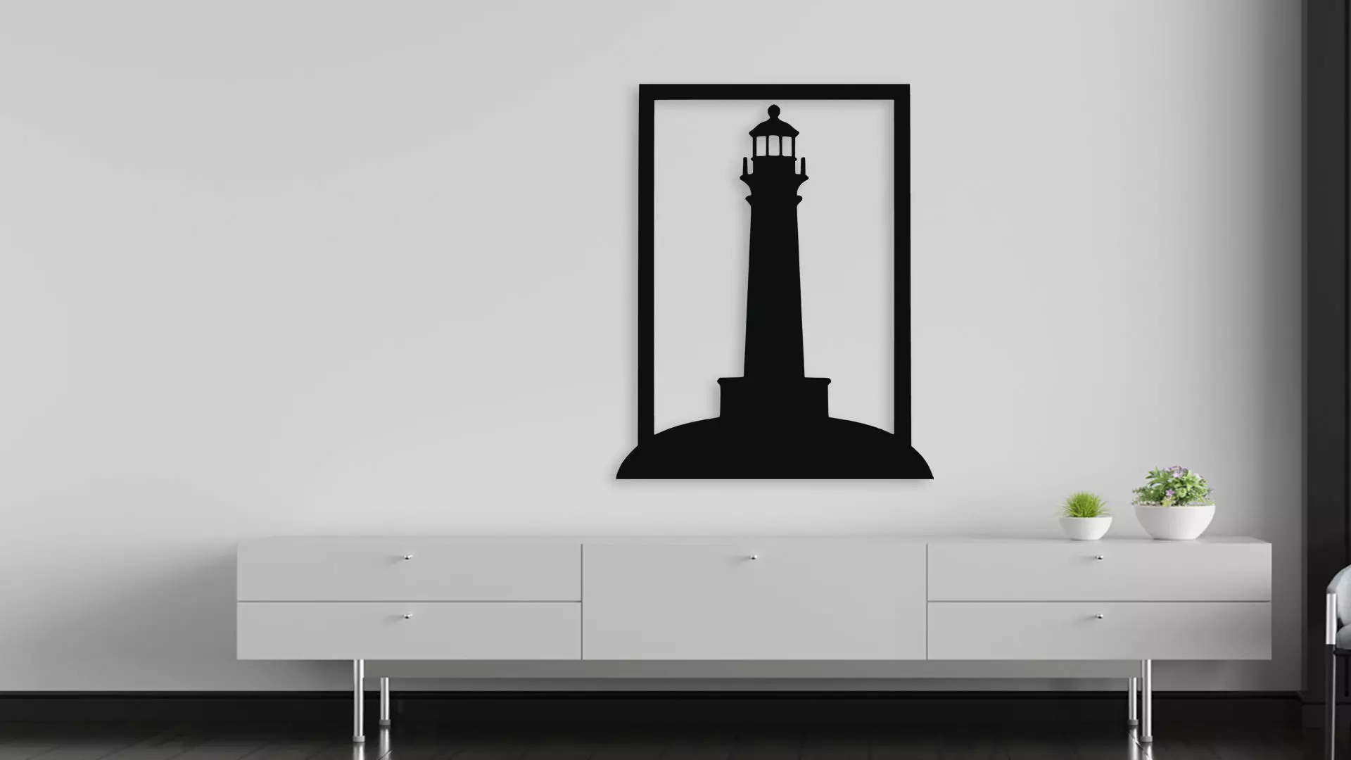 Lighthouse Silhouette Framed Wall Art Decor 3D model_5