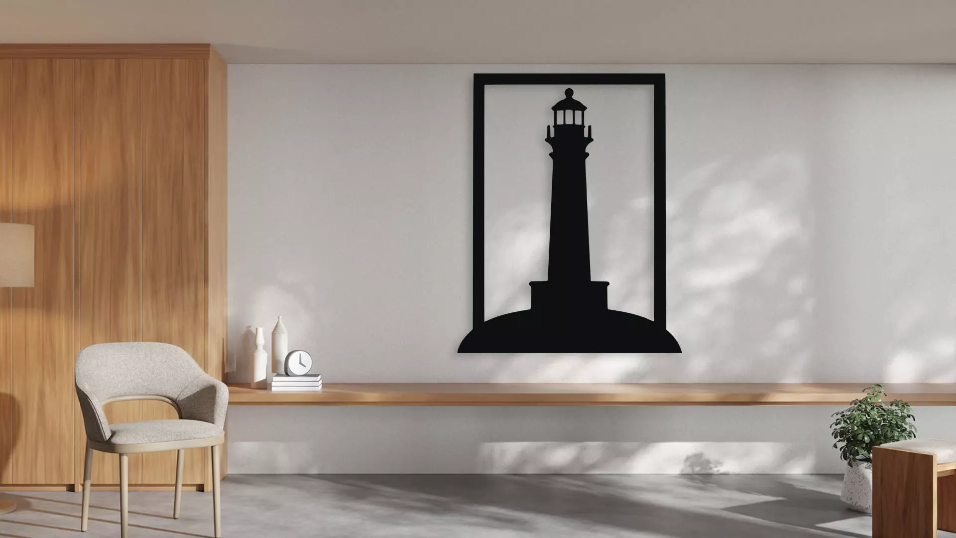 Lighthouse Silhouette Framed Wall Art Decor 3D model_1