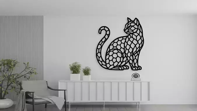Geometric Cat Wall Decor Art Laser Cut and 3D Print File 3D model
