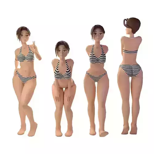 Anime Girl Bikini Pose Pack -Base Mesh and No Rig