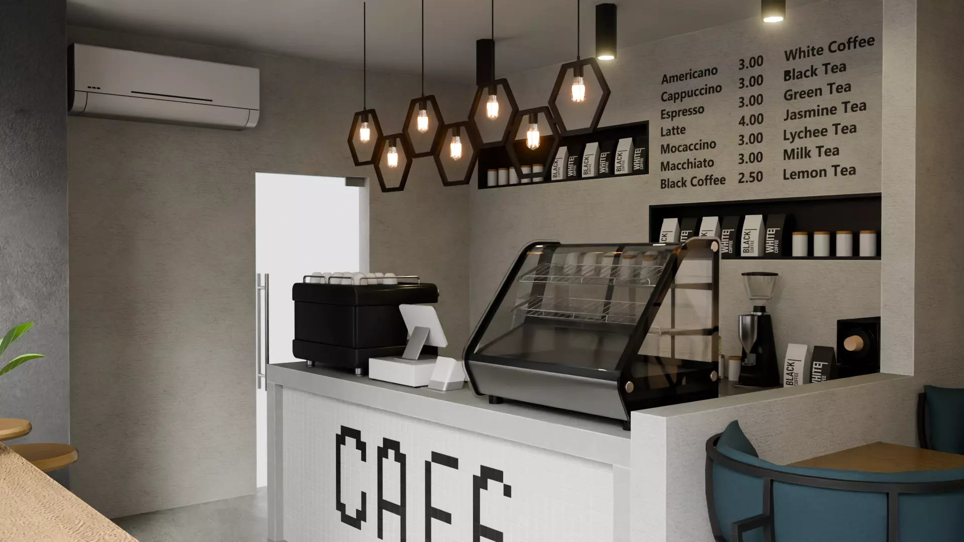 Mini Cafe Interior 3D model_2